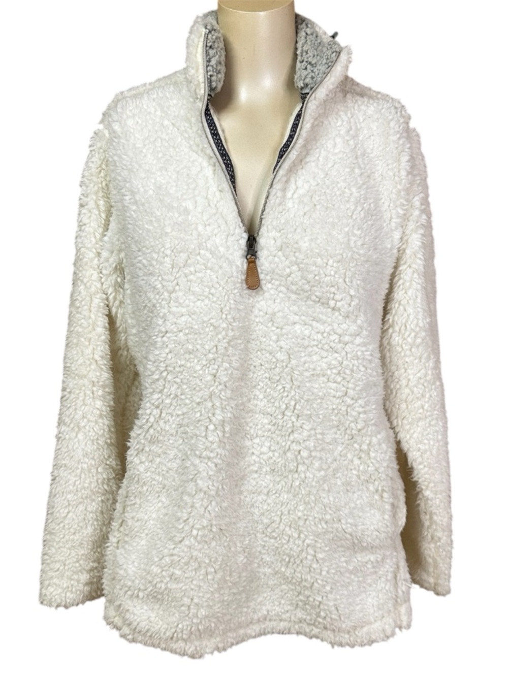 Katydid Ivory Faux Fur Sherpa Quarter Zip Pullover Small